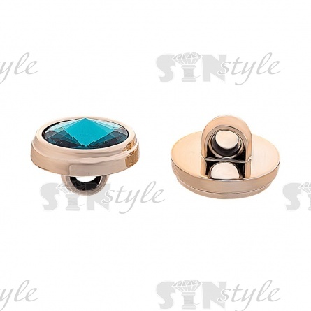 Пуговица пластиковая на ножке, круглая, золотая основа с бирюзовым кристалом, 20L фото 2