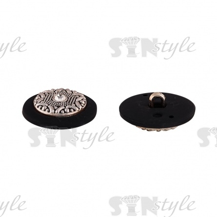 Пуговица пластиковая на ножке, размер 48L, основа черная, вставка золотая с белой стразой фото 3