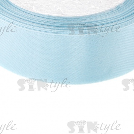 Декоративная лента атласная, ширина 25 мм, намотка 25 ярдов, цвет нежно-голубой (№078) фото 2