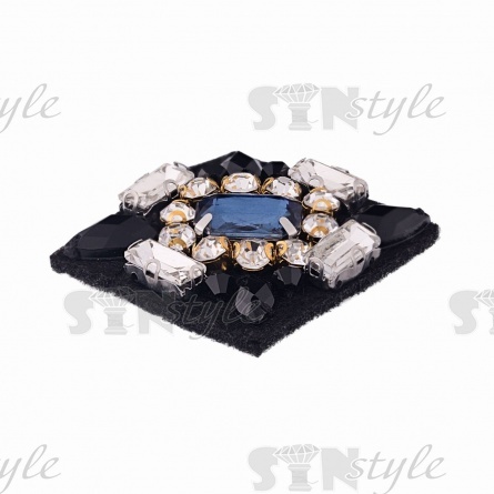 Аппликация с элементами из бисера, цвет черный+белые и синие стразы, размер 45х50 мм фото 2