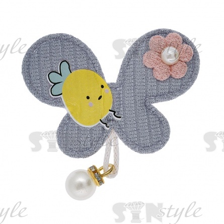 Аппликация 3D "Бабочка" с подвеской, цвет серый+грязно-розовый, размер 55х60 мм фото 1