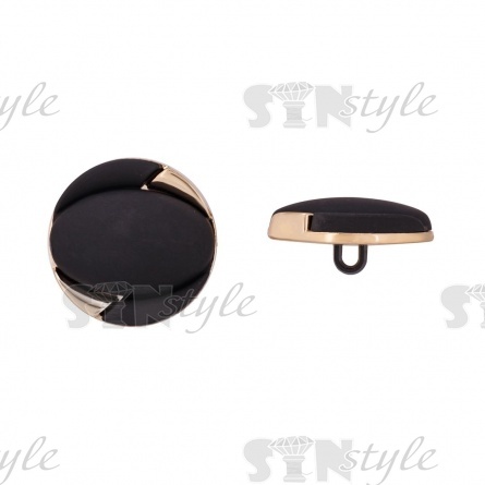 Пуговица пластиковая на ножке, размер 48L, золотая основа, шляпка черная матовая фото 1