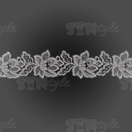 Кружево гипюр, ширина 80 мм, цвет белый с серебром, намотка 10 ярдов фото 1