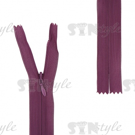 Молния спираль, тип 3, потайная, неразъемная, основа капрон, длина 50 см, цвет 174 (темно-сливовый), бегунок цвета основы фото 1