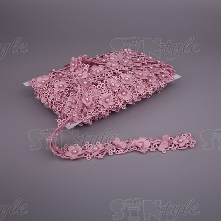 Кружево ажурное с цветами и бусинами, ширина 30 мм, намотка 10 ярдов, цвет грязно-розовый (№169) фото 3