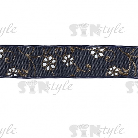 Джинсовая лента с цветочным принтом белого цвета, ширина 40 мм, намотка 20 ярдов фото 3