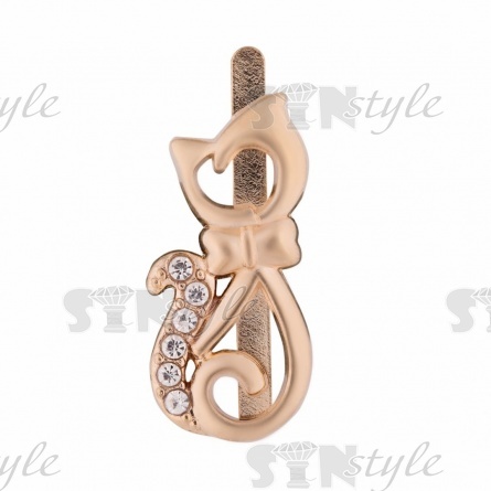 Брошь металлическая, крепление "усики", размер 12 мм х 25 мм, цвет золото+белые стразы фото 1