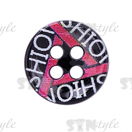 Пуговица пластиковая на четыре прокола, размер 18L, цвет черный/белый/малиновый фото 2