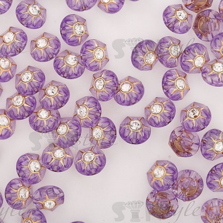 Пуговица пластиковая на ножке, круглая, сиреневая прозрачная с белой стразой в центре, 20L фото 3