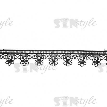 Кружево ажурное матовая нить, ширина 32 мм, цвет черный, намотка 15 ярдов  фото 2