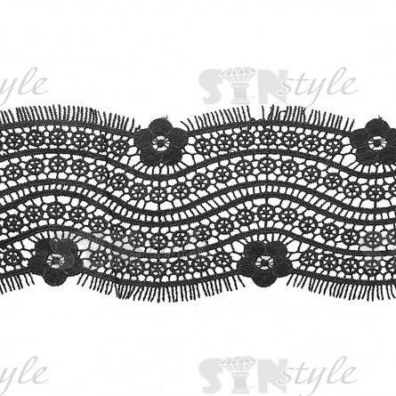 Кружево вязаное ажурное, ширина 90 мм, цвет черный, намотка 15 ярдов фото 2