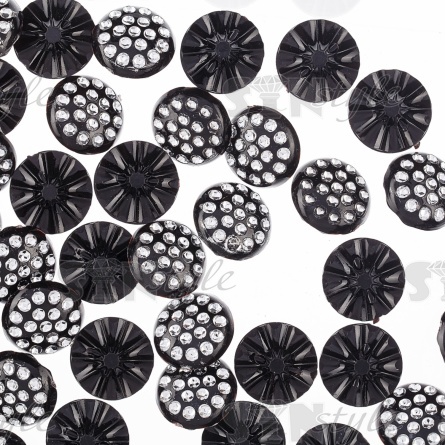 Пуговица пластиковая на ножке, круглая, черная с белыми стразами, 20L фото 3