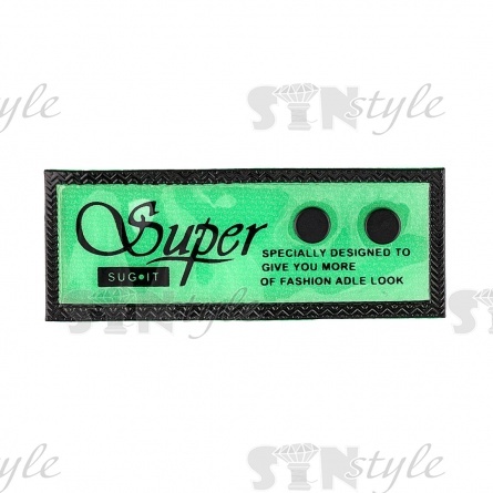 Аппликация пришивная ПВХ, полупрозрачная с надписью и черными заклепками, размер 65x25 мм, цвет зеленый фото 1