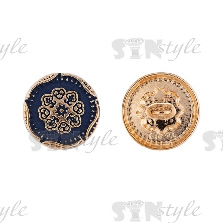 Пуговица металлическая на ножке, золотая с темно-синим, 28L фото 1