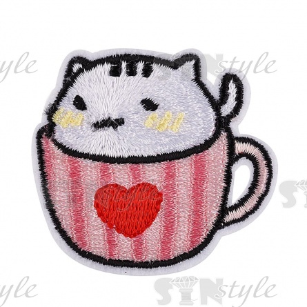 Термоаппликация "Котенок в чашке", размер 50х47 мм фото 1