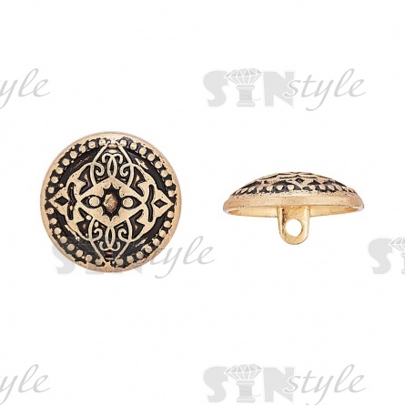Пуговица металлическая на ножке, размер 32L, цвет золотой, на шляпке восточный орнамент фото 1