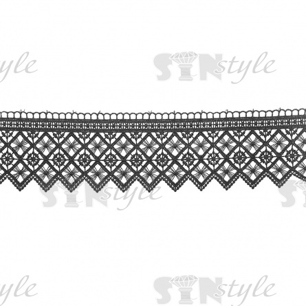 Кружево ажурное. тонкая красивая гирлянда с геометрическим узором и резным краем, ширина 83 мм цвет черный, намотка 15 ярдов,  фото 1
