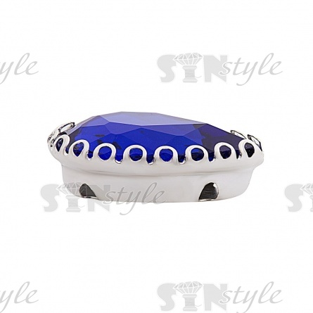 Стразы пришивные, стеклянные в оправе, форма капля, цвет серебро+синий, размер 13х18 мм фото 2