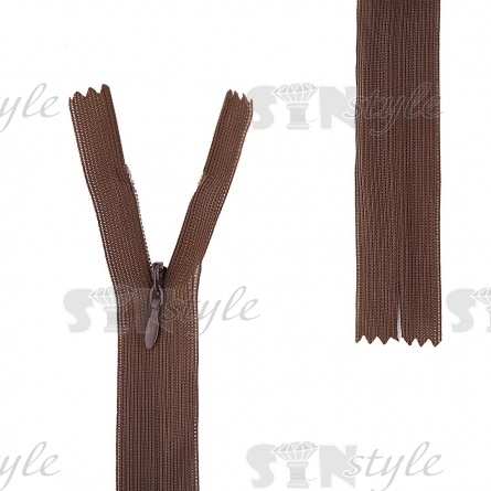 Молния спираль, тип 3, потайная, неразъемная, основа капрон, длина 50 см, цвет 394 (темный хаки), бегунок цвета основы фото 1