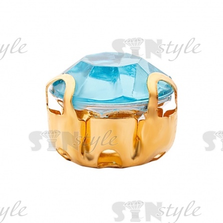 Стразы пришивные акриловые в цапах, форма круг, цвет золото+темно-голубой, диаметр 7 мм, 720 шт/уп. фото 2