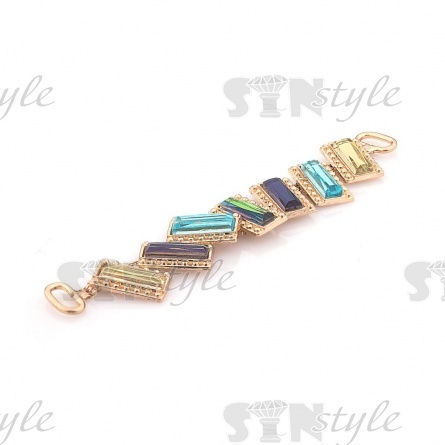 Декоративное украшение пришивное металлическое, цвет золото+цветные стразы, размер 123х20 мм фото 2