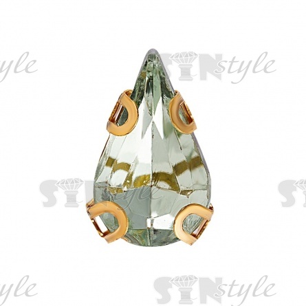 Стразы пришивные акриловые в цапах, форма капля, цвет золото+мятный, размер 6х10мм, 200 шт/уп. фото 1