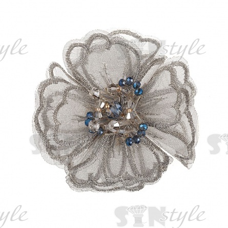 Аппликация с элементами из бисера и страз, цвет серый, диаметр 70 мм фото 1