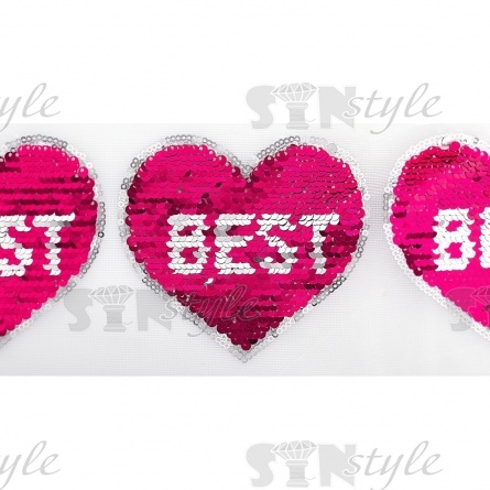 Аппликация на сетке из пайеток "Сердце", размер 115 х 100 мм, цвет красный+серебряный, рулон 82 шт. фото 1