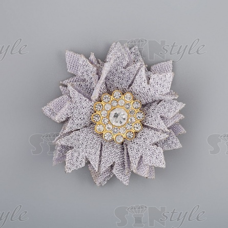 Цветочки декоративные тканевые со стразами, цвет серый, диаметр 40 мм,  фото 1