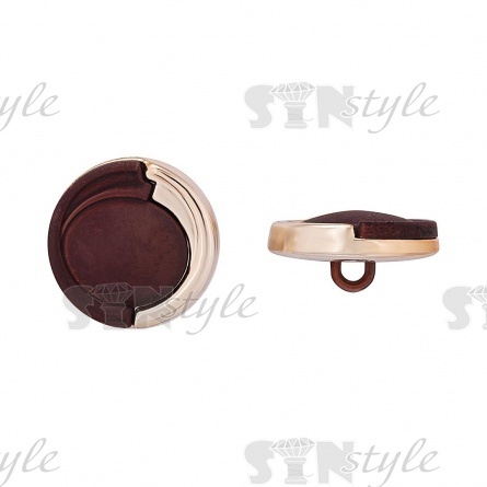 Пуговица пластиковая на ножке, круглой формы, золотая основа с коричневой вставкой, размер 40L фото 1