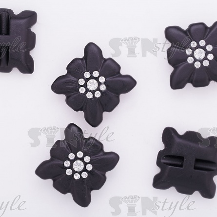 Пуговица пластиковая на полуножке, размер 70L, форма квадратная, цвет черный, стразы белые фото 3