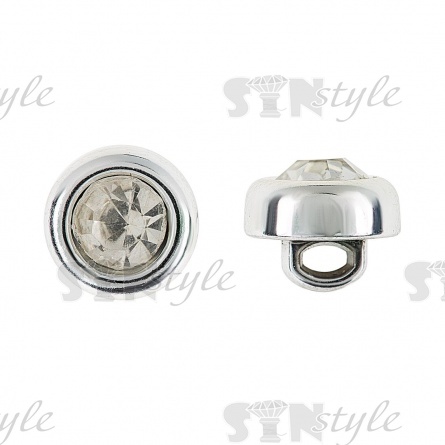 Пуговица пластиковая на ножке, размер 16L, цвет никель/белая страза фото 1