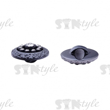 Пуговица пластиковая на ножке, размер 48L, цвет темный никель+черный фото 2