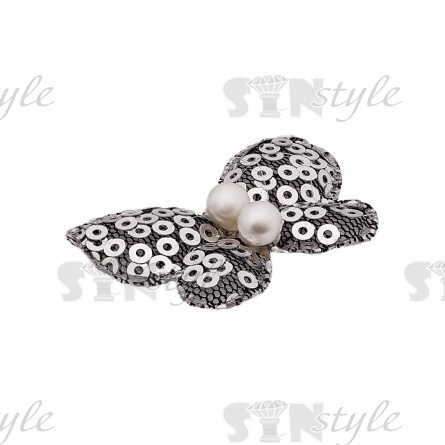 Аппликация 3D "Бабочка", цвет серебряный+белые бусины, размер 40х26 мм фото 2