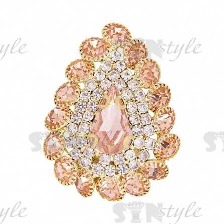 Пуговица металлическая на ножке, размер 25ммх32мм, цвет золотой + белые и золотые стразы фото 1