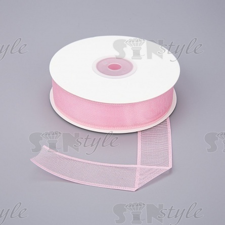Декоративная лента капроновая, ширина 25 мм, намотка 25 ярдов, цвет розовый  фото 1