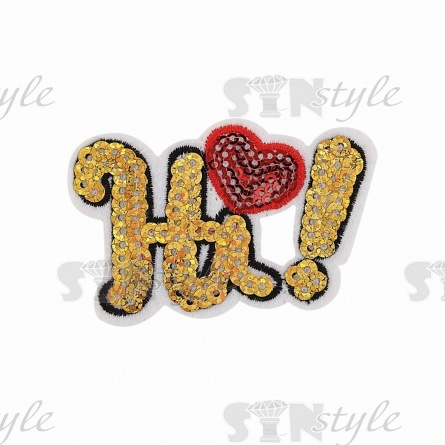 Термоаппликация "Hi" с пайетками, размер 70х45 мм фото 1