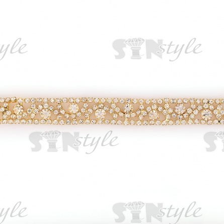 Цепочка декоративная металлическая золотого цвета с белыми стеклянными стразами, ширина 11 мм, намотка 5 ярдов фото 1