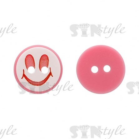 Пуговица пластиковая на два прокола "Смайлик", размер 20L, цвет розовый фото 2