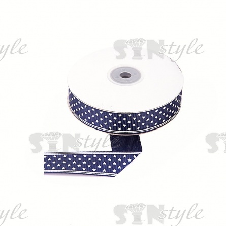 Лента репсовая, с принтом "звездочки", ширина 20 мм,  цвет темно-синий, намотка 20 ярдов фото 1