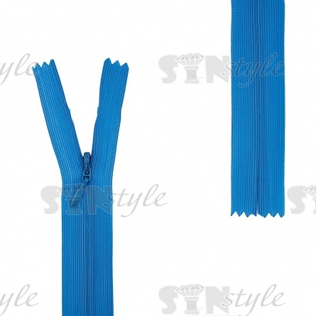 Молния спираль, тип 3, потайная, неразъемная, основа капрон, длина 50 см, цвет 208 (темно-голубой), бегунок цвета основы фото 1