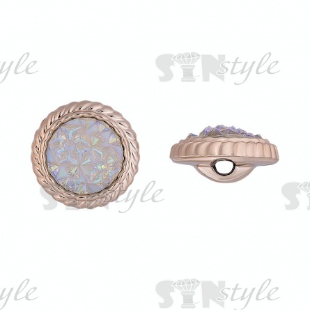 Пуговица пластиковая на ножке, размер 28L, основа золотая, белая вставка, напоминающая кристалл фото 1