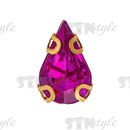 Стразы пришивные акриловые в цапах, форма капля, цвет золото+фуксия, размер 6х10мм, 200 шт/уп. фото 1