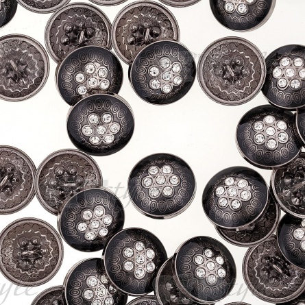 Пуговица металлическая  на ножке, размер 28 L, цвет черный+белые стразы фото 3