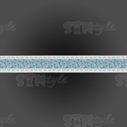 Декоративная атласная лента с цветочным принтом, цвет бирюзовый, ширина 25 мм, намотка 20 ярдов фото 2