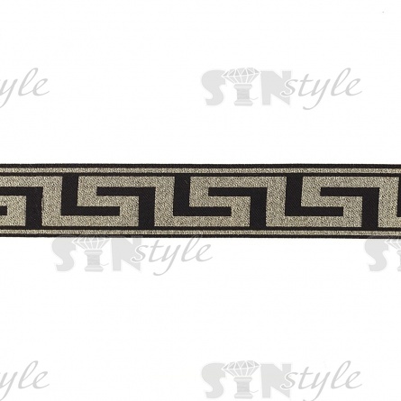 Жаккардовая лента, цвет черный+ золото, ширина 33 мм, намотка 10 метров фото 1