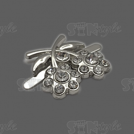 Брошь металлическая, тип крепления "усики", размер 20 мм х 20 мм, цвет серебряный+белые стразы фото 2