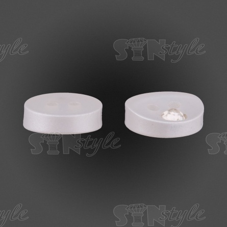 Пуговица пластиковая на два прокола, размер 18L, цвет белый+белая страза фото 2