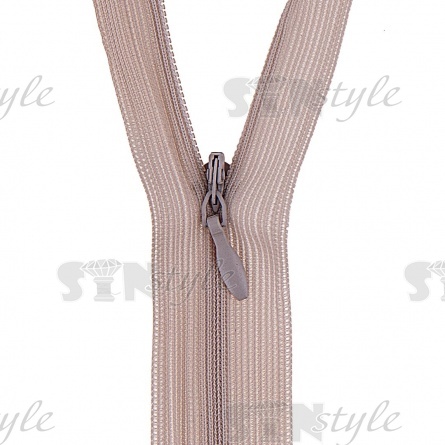 Молния спираль, тип 3, потайная, неразъемная, основа капрон, длина 50 см, цвет 309 (бежево-серый), бегунок цвета основы фото 2