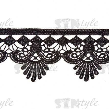 Нежное ажурное кружево с причудливым узором, ширина 70 мм, цвет черный, намотка 10 ярдов  фото 1